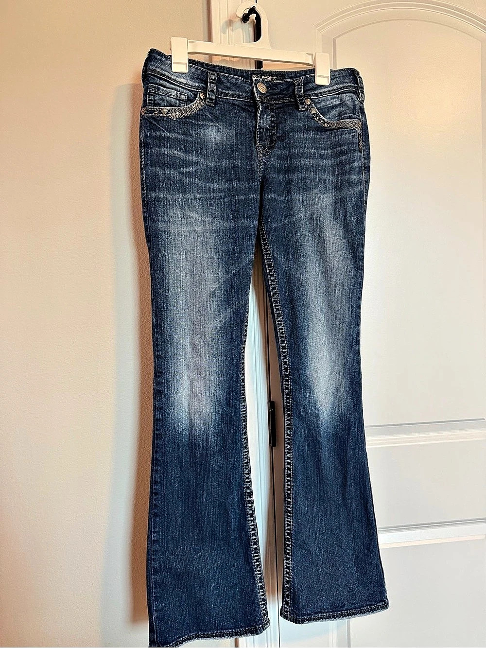 Silver Suki Embellished Bootcut Jeans Waist 30 Length 33 Blue